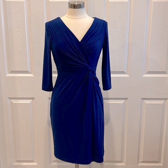 ADRIANNA PAPELL Royal Blue Twist Side Gathered Dress - Picture 2 of 13